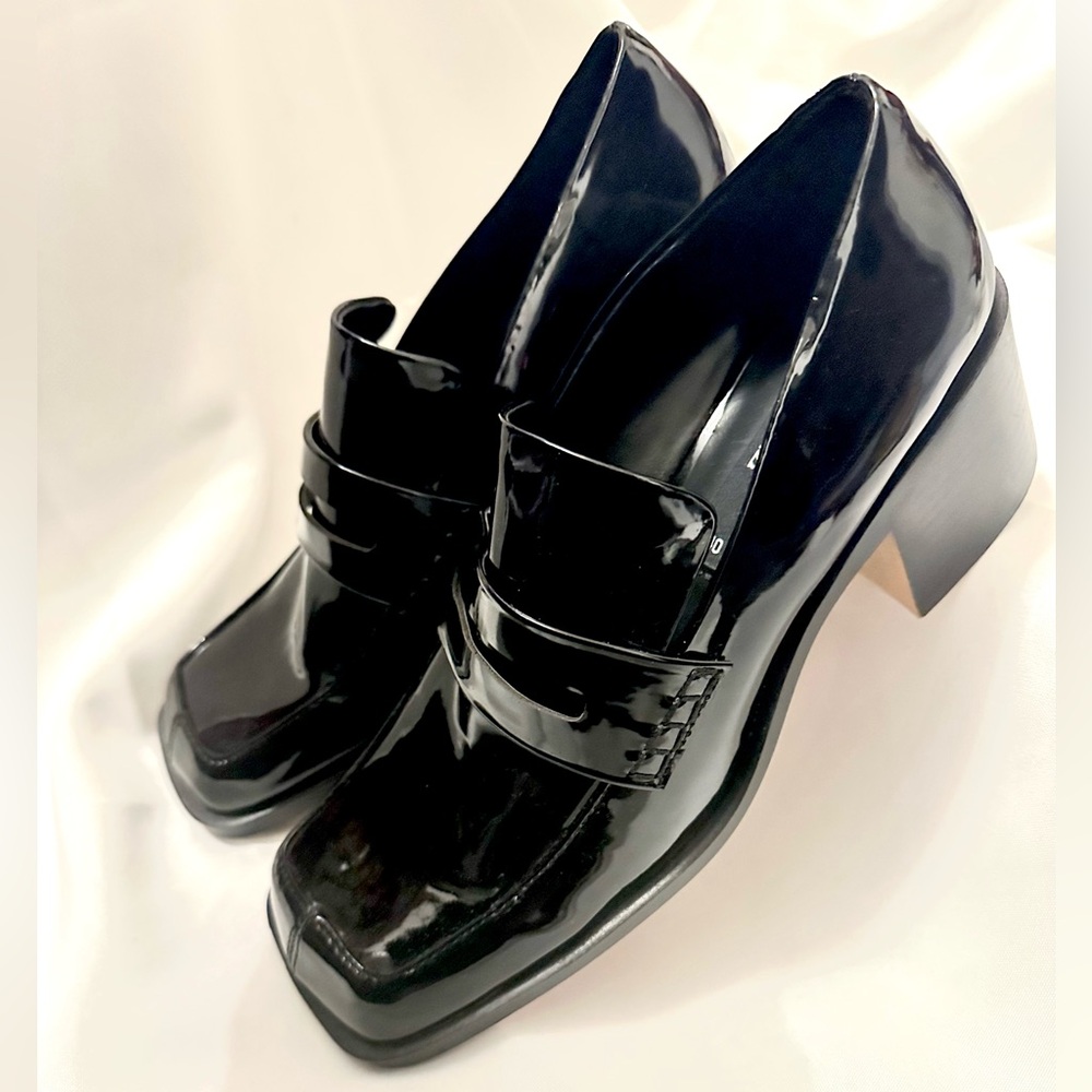 ZARA Black Patent Leather Loafers Block Chunky Heel NWOT | Women’s Size 40 - Picture 6 of 13